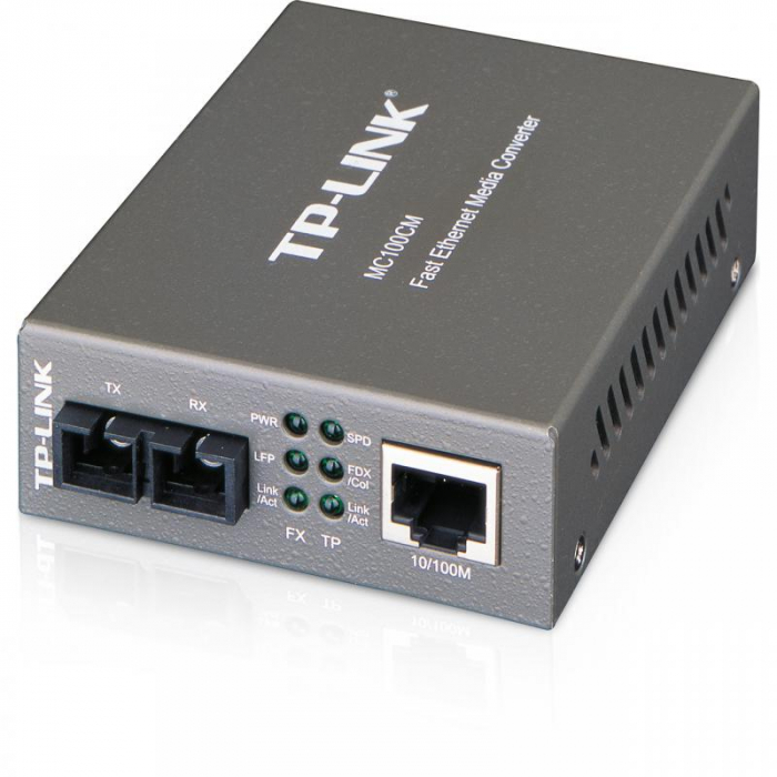 Switch media convertor TP-Link, 2 porturi (1x100Mbps SC, 1x10 100 Mbps (RJ-45)), 10 100Base-TX to 100Base-FX (SC), Multi-Mode, 2Km, montabil in sasiu