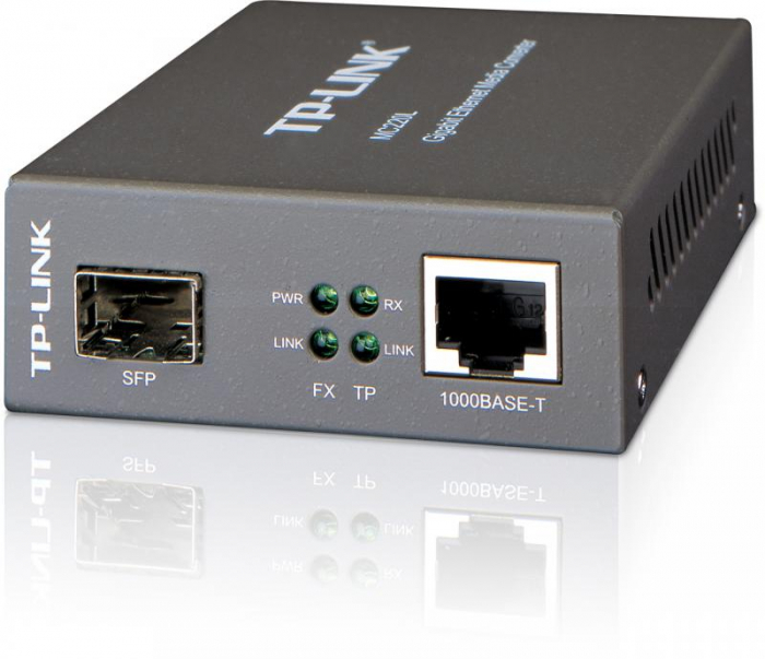 Switch media convertor TP-Link, 2 porturi (1xSFP Gigabit, 1x10 100 1000 Mbps (RJ-45)), 1000Base-T to 1000Base-SX LX LH, SFP, montabil in sasiu