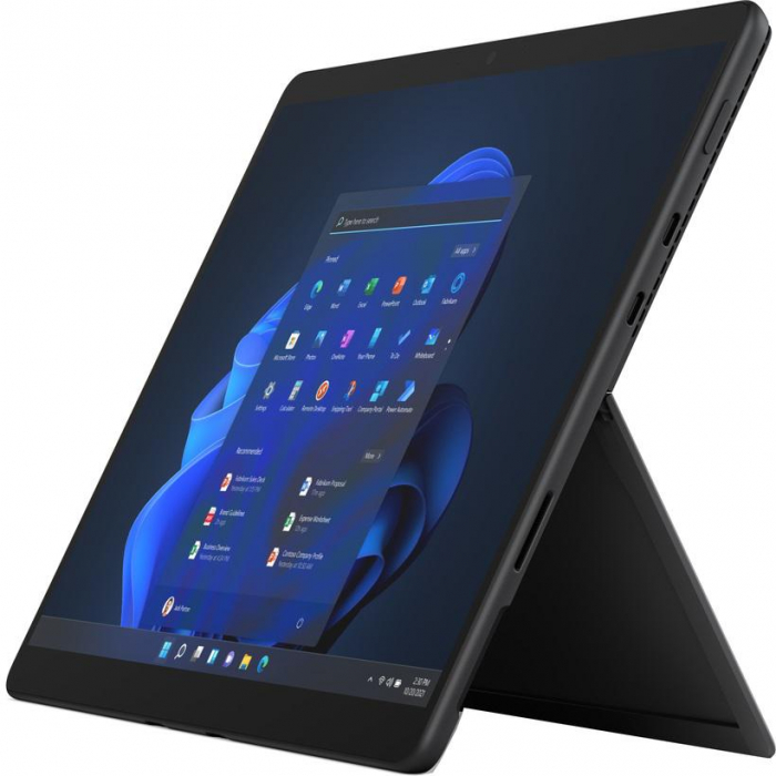 Tableta Microsoft Surface Pro 8 black, 13 inch, resolution: 2880 x 1920, aspect ratio: 3:2, Intel Core i5-1145G7, 2.6 GHz, 16GB RAM, 256GB SSD storage, graphics: Intel Iris Xe Graphics, connerctors: 1