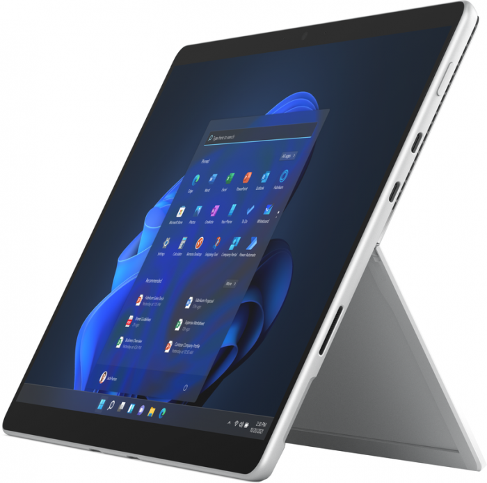 Tableta Microsoft Surface Pro 8 platinum, 13 inch, resolution: 2880 x 1920, aspect ratio: 3:2, Intel Core i7-1185G7, 3.0 GHz, 32GB RAM, 1TB SSD storage, graphics: Intel Iris Xe Graphics, connerctors: