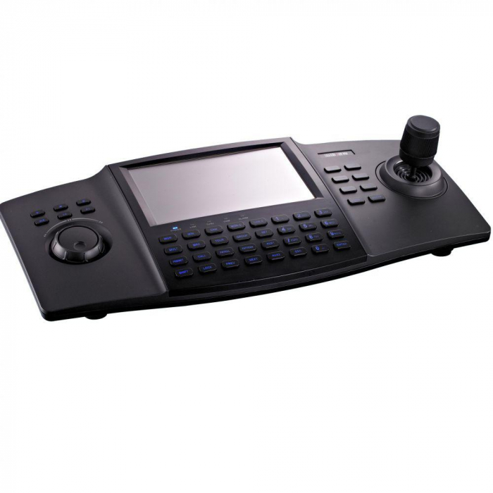 Tastatura de control Hikvision DS-1100KI(B) pentru camere speed dome, display 7 LCD, 4D joystick, suporata 32 utilizatori si 4000 echipamente, interfata retea 1 A 100M 1000M self-adaptive, 1 A RS-23