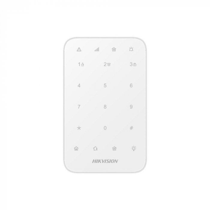 Tastatura wireless AX PRO Hikvision DS-PK1-E-WE, 868MHz two-way Tri-X wireless technology; distanta comunicare RF : 1200min camp deschis; Stay away arming, disarming, alarm clearing for anumite zone s