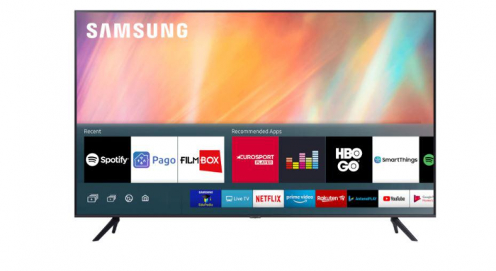 Televizor, Samsung, SM, UE55AU7172UXXH, 2021, 138CM, LED, Smart TV, 4K, Gri inchis, Plat, Tizen, Mirroring iOS, Android, Crystal Processor 4K, HDR10+ HLG, 50 Hz, DVB-T2CS2, 2, 20 W, Subwoofer integrat