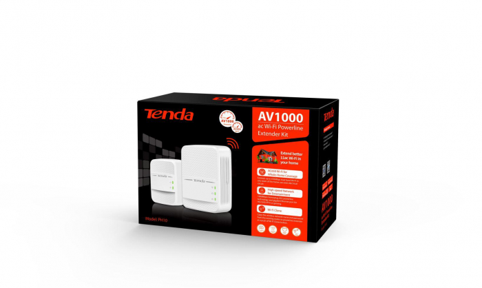 Tenda Powerline Extender Kit, PH10KIT, AV1000, Wi-Fi Powerline Extender + Powerline Adapter, antena interna, standarde wireless: IEEE 802.3, IEEE 802.3u, IEEE802.3ab, IEEE802.11a b g n ac, Wireless: