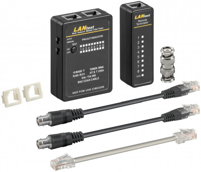 Tester de retea pt RJ11, RJ12, RJ45, ISDN, CAT5, CAT6, BNC Goobay