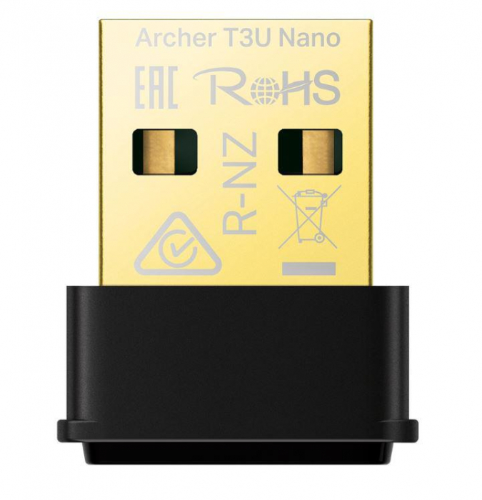 TP-link AC1300 Mini Adaptor USB Wireless MU-MIMO, ARCHER T3U Nano; USB 2.0;dimensiuni: 19.85 A 15.7 A 7.39 mm, Standarde wireless: IEEE 802.11b g n 2.4 GHz, IEEE 802.11a n ac 5 GHz, Dual-Band 2.4 GHz,