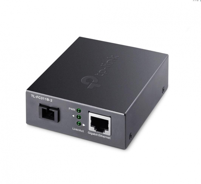 TP-LINK Gigabit WDM Media Converter, TL-FC311B-2, Standarde si protocoale: IEEE 802.3i, 802.3u, 802.3ab, 802.3z, interfata: 1 x Gigabit SC fiber, 1A 10 100 1000 Mbps RJ45 Port (Auto MDI MDIX), UTP cat