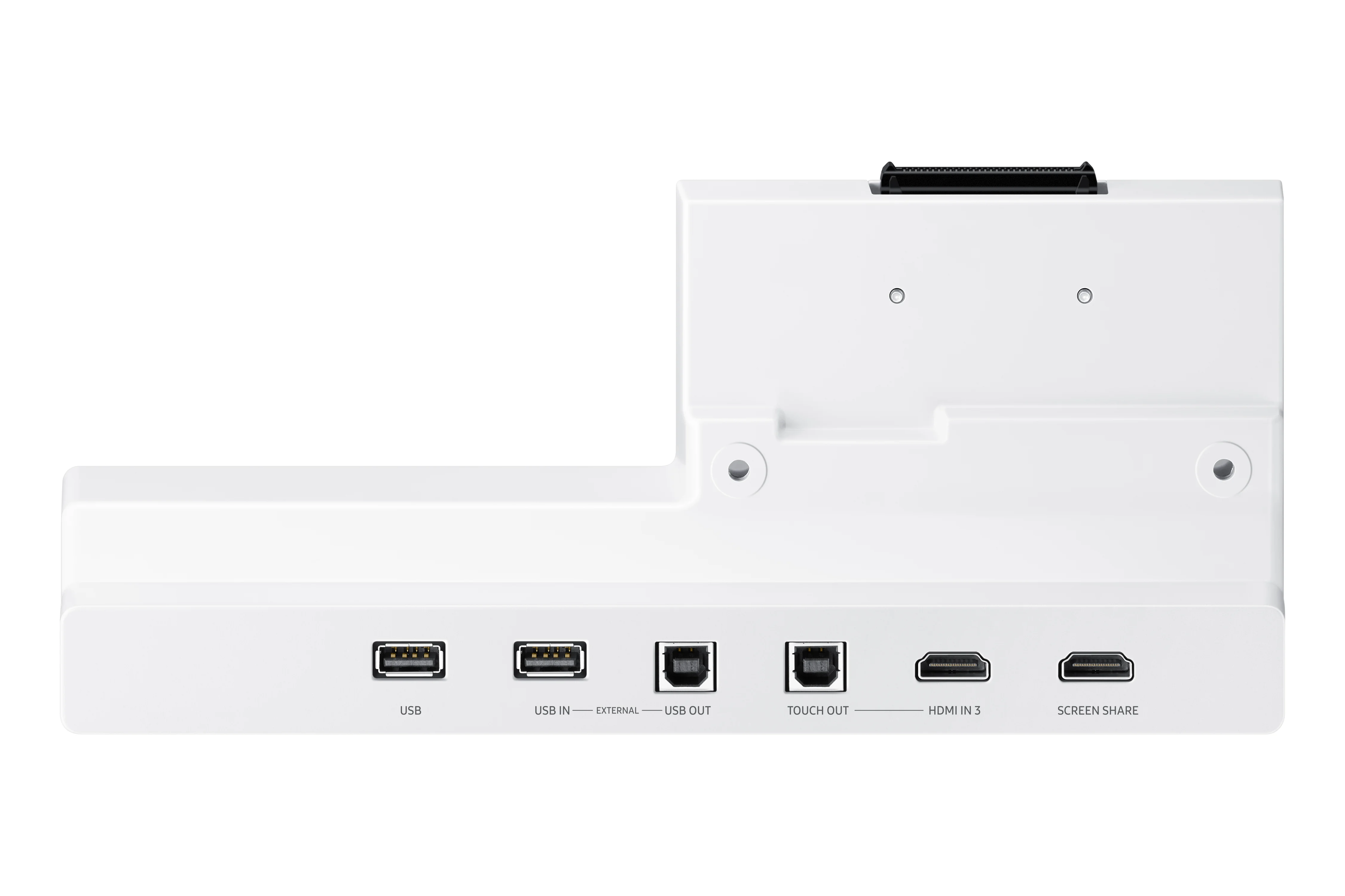 Tray conectivitate pentru tabla interactiva Samsung Flip Pro 55 65 ; USB-C, USB-In, USB-External, Touch-Out, HDMI-In; aduce mufele din spate in fata pentru convenienta.