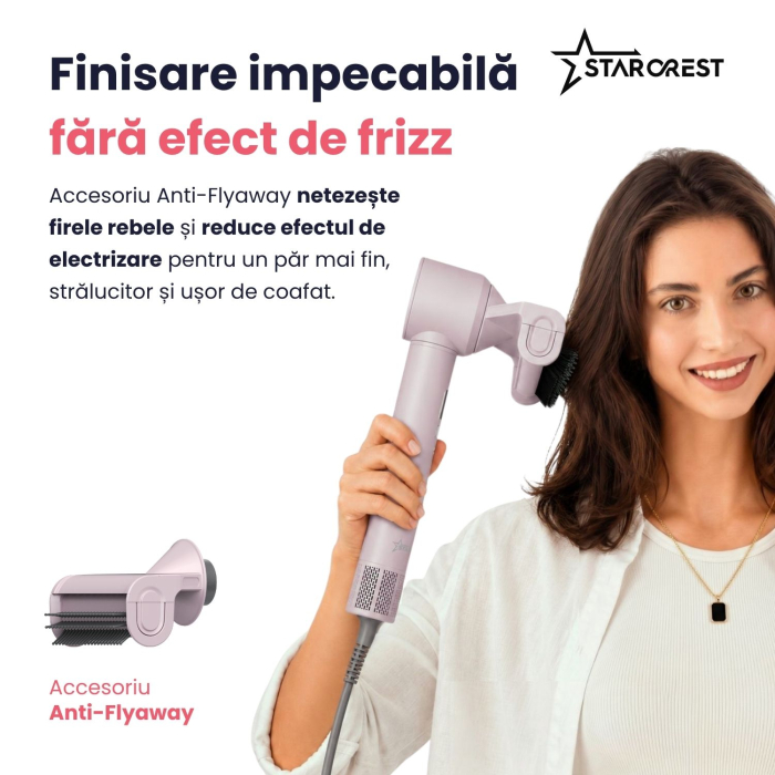 Uscator de par profesional STARCREST SHD-6-1PK, 1300 W, 6 Accesorii incluse, 3 Trepte de viteza, 3 Trepte de temperatura, Buton de aer rece, Roz [7]
