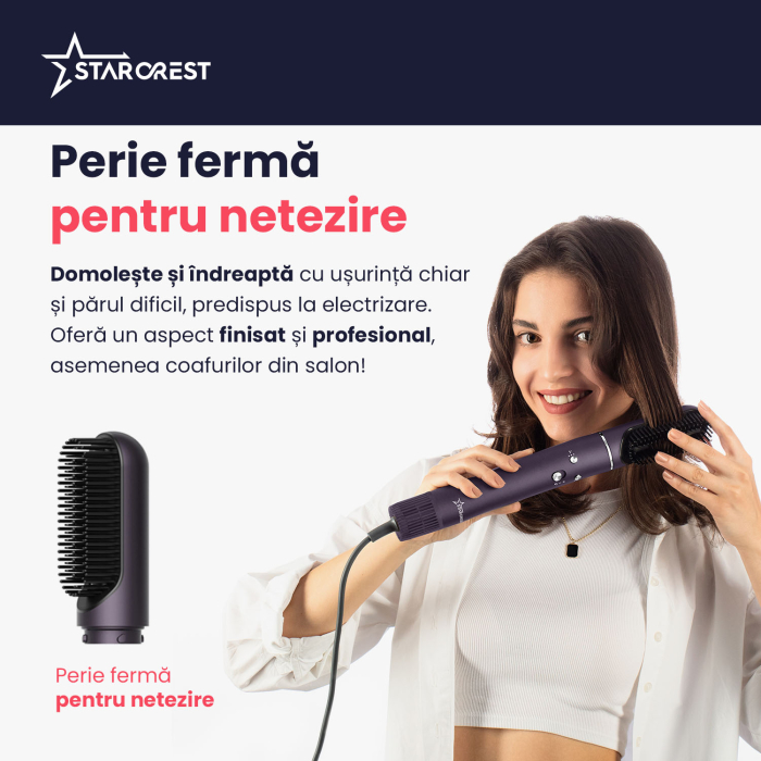 Uscator de par profesional STARCREST SHD-7-1PP, 1300 W, 4 Accesorii incluse, 3 Trepte de viteza, 3 Trepte de temperatura, Buton de aer rece, Mov [6]