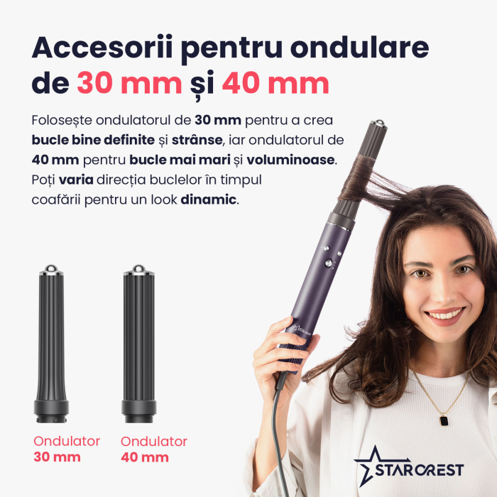 Uscator de par profesional STARCREST SHD-7-1PP, 1300 W, 4 Accesorii incluse, 3 Trepte de viteza, 3 Trepte de temperatura, Buton de aer rece, Mov [5]