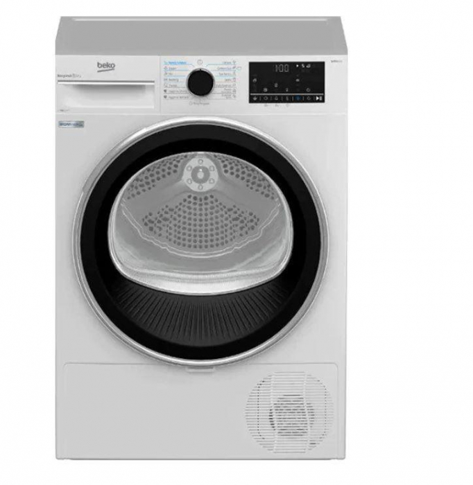 Uscator de rufe BEKO B5T69233, Pompa de caldura, 9kg, 15 programe, Clasa A++, alb