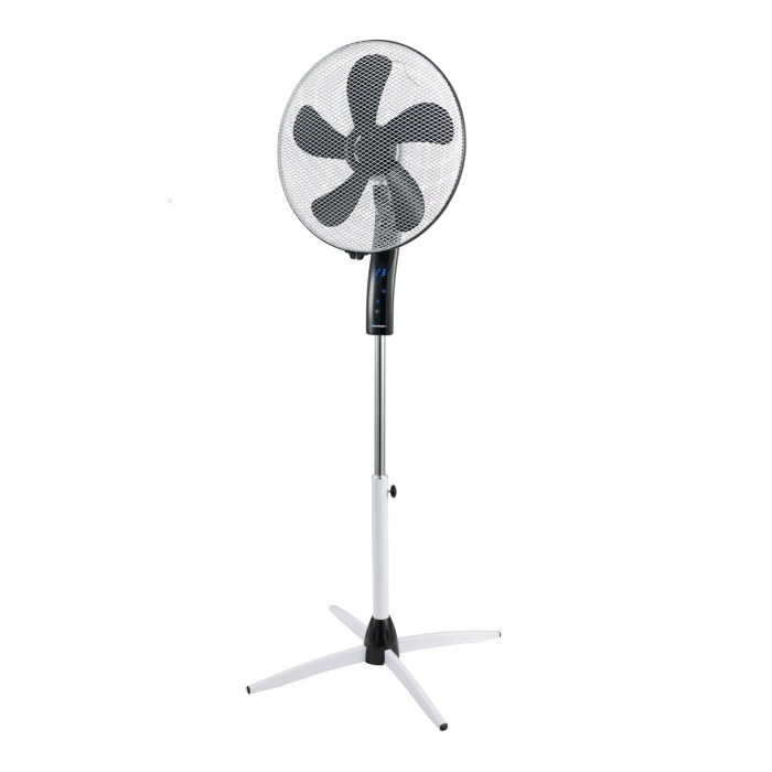 Ventilator cu picior, 40 cm, 55W, cu ecran LCD, Blaupunkt, ASF701, alb-negru