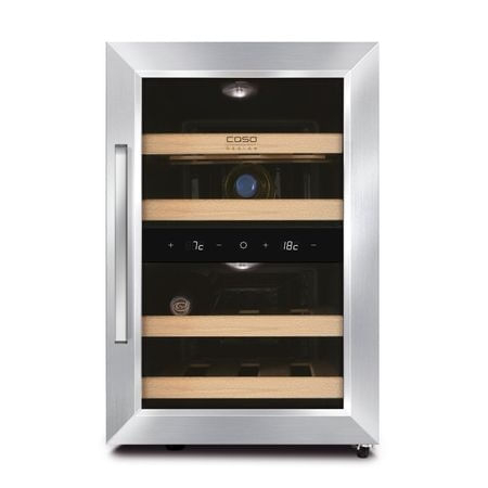 Vitrina de vin caso design 623, doua zone de racire, control digital temperatura, capacitate 12 sticle, inox