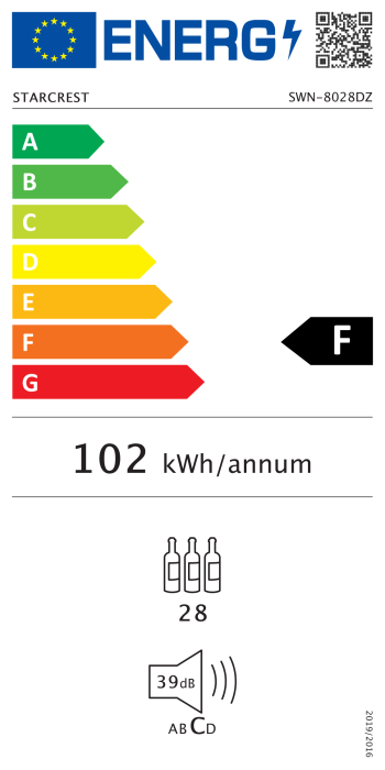 Vitrina de vinuri incorporabila STARCREST SWN-8028DZ, Capacitate 28 sticle, Clasa F, Rafturi din lemn de fag, Control electronic, Display, 2 zone de racire, Iluminat interior LED, H 85.5 cm, Negru [10]