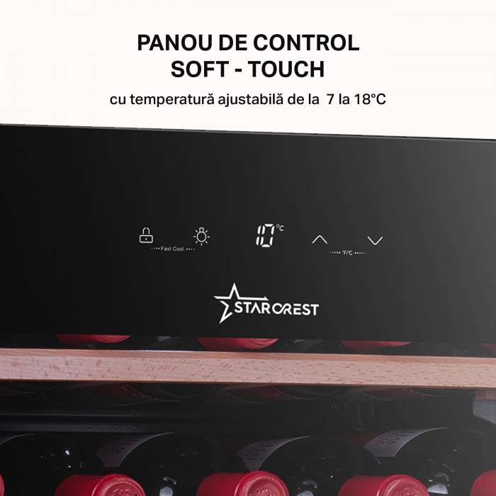 Vitrina de vinuri STARCREST SWN-9301, 93 l, 34 sticle, Control temperatura digital, Rafturi lemn,Usa sticla , H 84.5 cm, Negru [3]