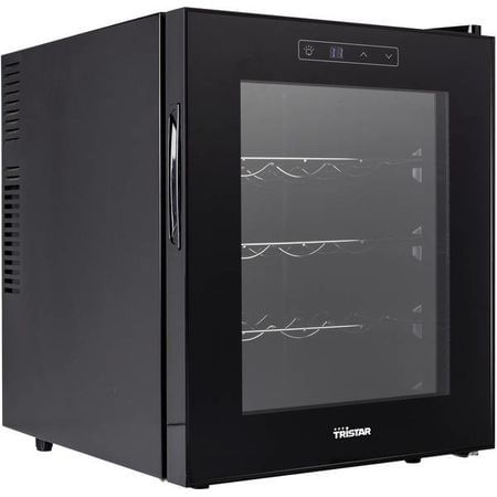 Vitrina de vinuri Tristar WR-7516, 16 sticle, Clasa A, Volum 48 l, Display LED, Panou control digital, Negru