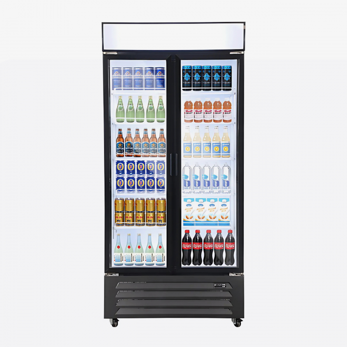 Vitrina frigorifica profesionala cu 2 usi STARCREST SPS-2D590DC, 590 L, Caseta luminoasa, Display Temperatura, Panou comanda Digital, Iluminare LED, Roti, H 195 cm