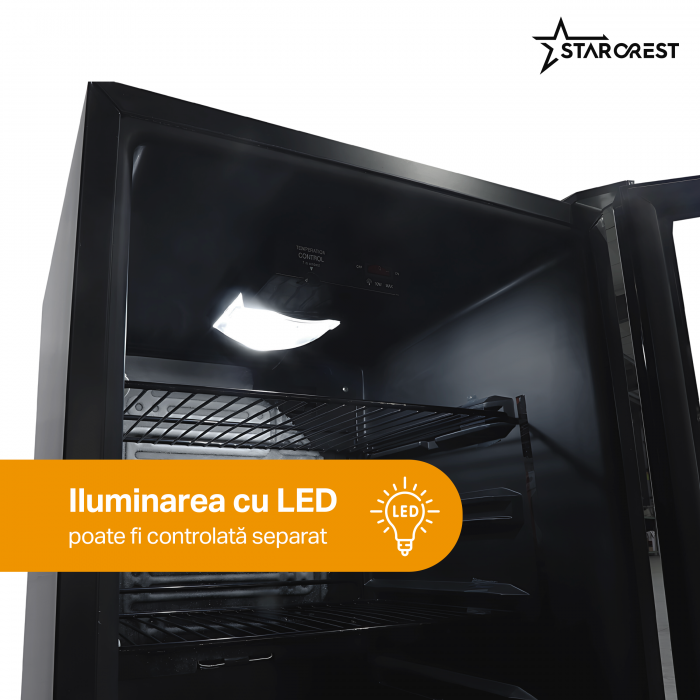Vitrina frigorifica profesionala STARCREST SBC-109BK, 109 L, Termostat reglabil, Iluminare LED, H 84 cm, Negru [4]