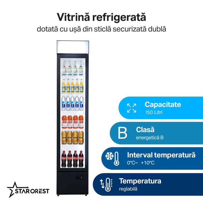Vitrina frigorifica profesionala STARCREST SPS-150DC, 150 L, Caseta luminoasa, Display Temperatura, Panou comanda Digital, Iluminare LED, H 188 cm [2]