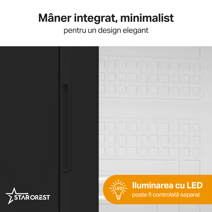 Vitrina frigorifica profesionala STARCREST SPS-300DC, 300 L, Caseta Luminoasa, Termostat reglabil, Iluminare LED, H 193 cm, Negru [4]