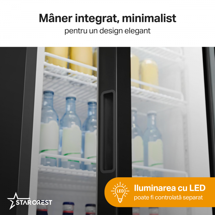 Vitrina frigorifica profesionala STARCREST SPS-350, 350 L, Termostat reglabil, Iluminare LED, H 194.5 cm, Negru [4]