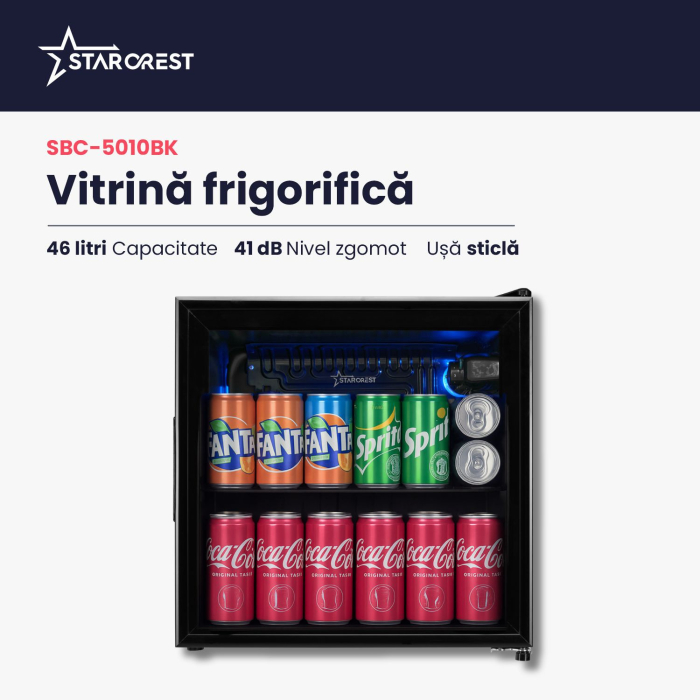Vitrina frigorifica STARCREST SBC-5010BK, 46 L, Control temperatura, Usa sticla, H 48.8 cm, Negru [3]