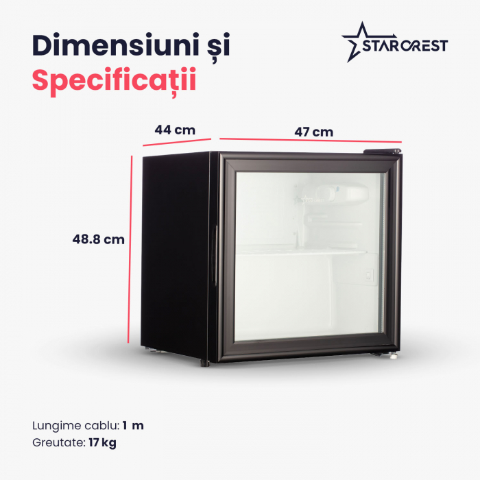 Vitrina frigorifica STARCREST SBC-50BKE, 46 L, Control temperatura, Usa sticla, H 48.8 cm, Negru [7]