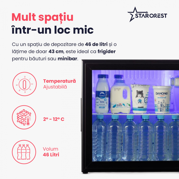 Vitrina frigorifica STARCREST SBC-50BKE, 46 L, Control temperatura, Usa sticla, H 48.8 cm, Negru [4]