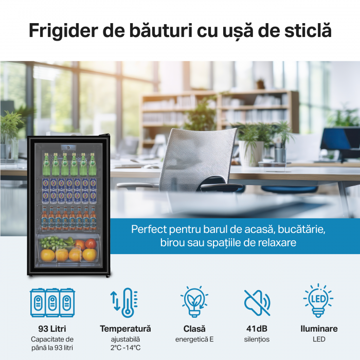 Vitrina frigorifica STARCREST SBC-9202BK, 93 L, Control temperatura, Usa sticla, H 83.2 cm, Negru [3]