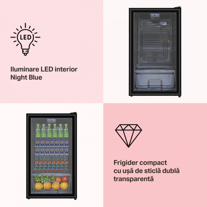 Vitrina frigorifica STARCREST SBC-9202BK, 93 L, Control temperatura, Usa sticla, H 83.2 cm, Negru [5]