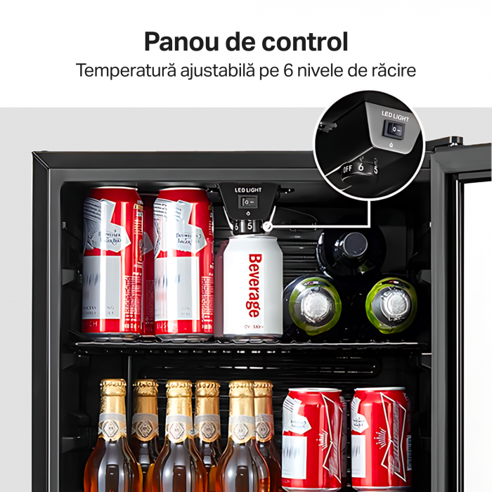 Vitrina frigorifica STARCREST SBC-9901BKE, 93 L, Termostat reglabil, Iluminare LED, Usa sticla, H 84.5 cm, Negru [4]