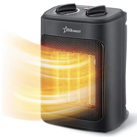 Aeroterme - Aeroterma ceramica STARCREST SCH-20BK, 2000W, Termostat Reglabil, 3 Viteze, Functie Ventilator, Portabila, Siguranta Anti Cadere, Protectie Supraincalzire, Negru