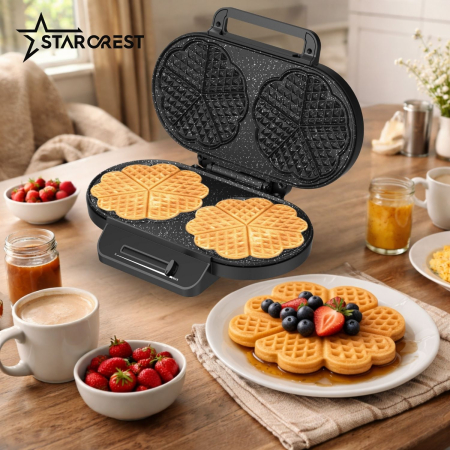 RESIGILAT - Aparat de facut vafe STARCREST WM-2602X, 1200W, Suprafata dubla, Buton reglare temperatura, Placi cu invelis antiaderent, Negru-Inox [5]