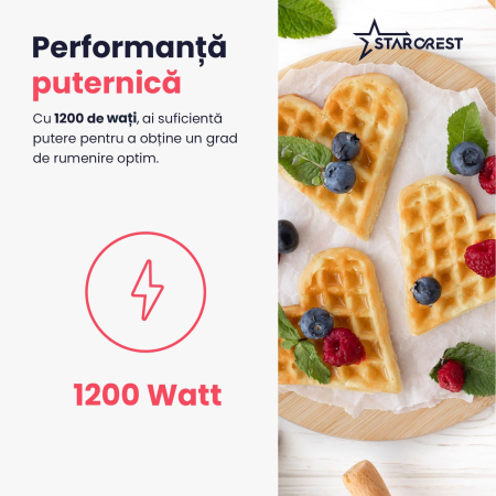 RESIGILAT - Aparat de facut vafe STARCREST WM-2602X, 1200W, Suprafata dubla, Buton reglare temperatura, Placi cu invelis antiaderent, Negru-Inox [3]