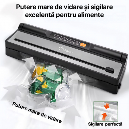 Aparat de vidat si sigilat STARCREST VS-6016, 110W, Touch Control, 5 Functii, Furtun de vidare caserole, Cutter incorporat, Negru/Inox [4]