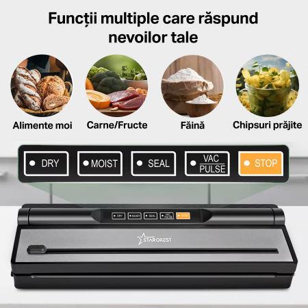 Aparat de vidat si sigilat STARCREST VS-6016, 110W, Touch Control, 5 Functii, Furtun de vidare caserole, Cutter incorporat, Negru/Inox [3]