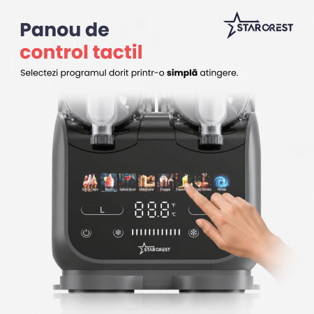 Aparat dual pentru Slushy / Inghetata STARCREST IceMix SSI-2536PRO, 5 L ( 2 x 2.5 L), Panou de control tactil, 8 Programe, Gri/Negru [2]