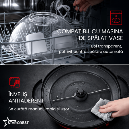 Aparat pentru popcorn STARCREST SPM-8055RD, 800W, Preparare in 4 minute, Bol Servire 5.7L, Plita detasabila, Rosu [5]