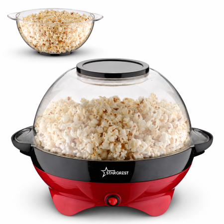 Aparat pentru popcorn STARCREST SPM-8055RD, 800W, Preparare in 4 minute, Bol Servire 5.7L, Plita detasabila, Rosu [0]