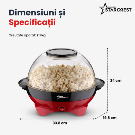 Aparat pentru popcorn STARCREST SPM-8055RD, 800W, Preparare in 4 minute, Bol Servire 5.7L, Plita detasabila, Rosu [7]