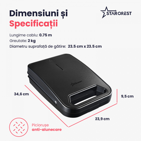 Aparat pentru preparat forme de nuci STARCREST SNM-4024BX, 24 forme, 1400W, Indicator luminos, Placi antiaderente, Negru/Inox [5]