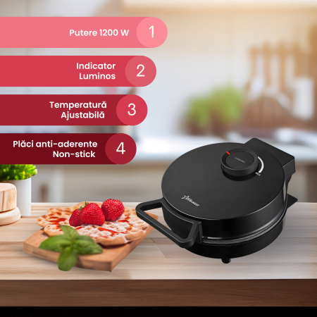 RESIGILAT - Aparat pentru preparat vafe / gofre STARCREST WM-2022BK, 1200 W, 5 vafe, Termostat ajustabil, Indicator luminos, Negru [1]