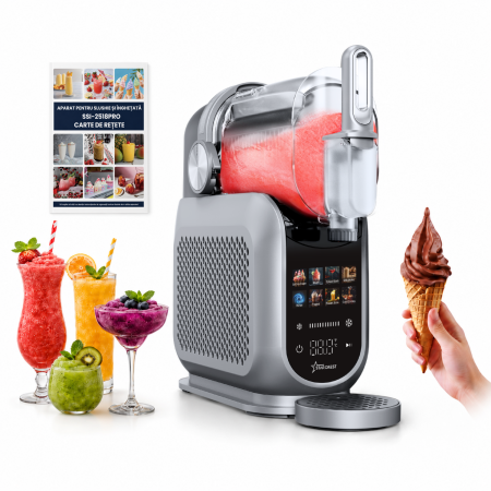 Aparate de preparat desert - Aparat pentru Slushy/Granita si Inghetata STARCREST IceMix SSI-2518PRO, 2.5L, Panou de control tactil, 8 Programe, Carte retete, Gri/Negru