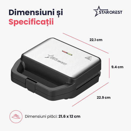 Aparatul pentru deserturi 4 în 1 STARCREST SDM-4110BX, 800W, placi detasabile cu invelis ceramic pentru vafe, nuci, gogosi si smile sandwich, negru [7]