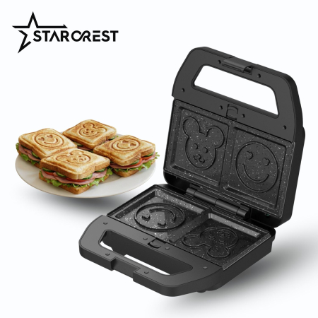 Aparatul pentru deserturi 4 în 1 STARCREST SDM-4110BX, 800W, placi detasabile cu invelis ceramic pentru vafe, nuci, gogosi si smile sandwich, negru [6]