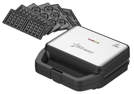 Aparate de preparat desert - Aparatul pentru deserturi 4 în 1 STARCREST SDM-4110BX, 800W, placi detasabile cu invelis ceramic pentru vafe, nuci, gogosi si smile sandwich, negru