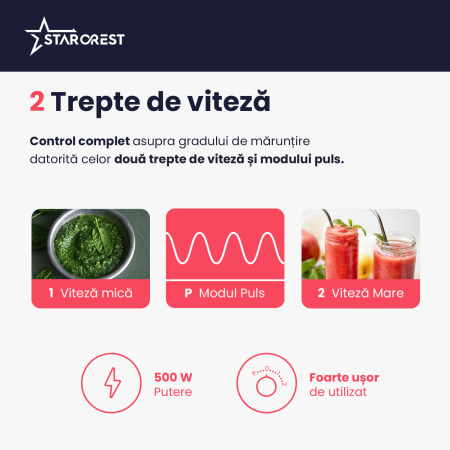 Blender STARCREST STB-15500B, 500 W, 1.5 l, 2 viteze + functie Pulse, Negru [3]