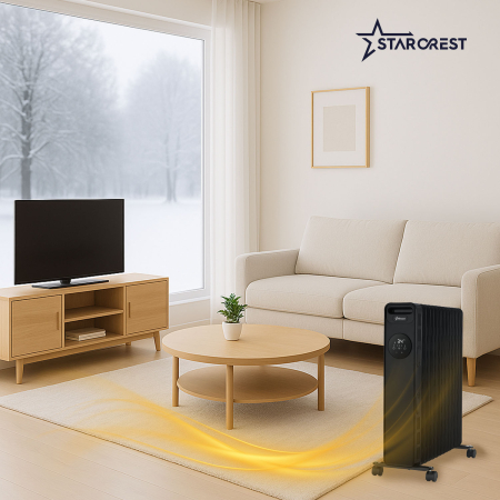 Calorifer electric cu ulei STARCREST SOH-1325BK, 2500 W, 13 elementi, Temporizator, 3 trepte de putere, Termostat digital, Protectie supraincalzire, Siguranta anti cadere, Negru [8]