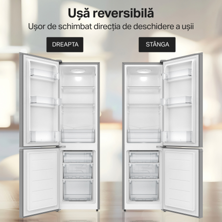 Combina frigorifica STARCREST SC-170IX-E, 170 L, Clasa E, Less Frost, Termostat reglabil, Iluminare LED, Suprafata Inox antiamprenta, Picioare ajustabile, Usi reversibile, H 151.8 cm, Inox [10]